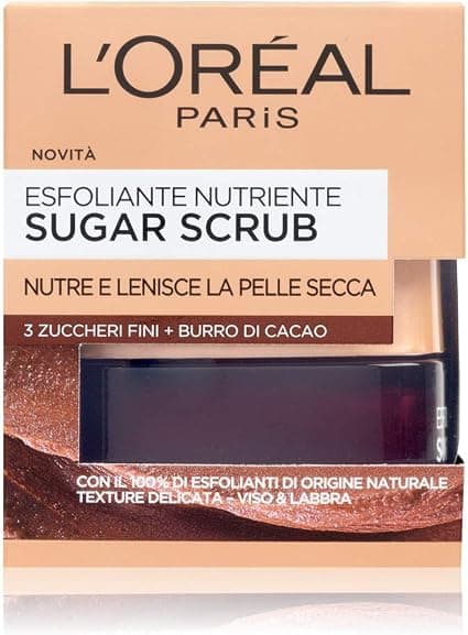 L'Oréal Paris Sugar Scrub Cleanser Exfoliating Nourishing Face & Lip with Crystals Sugar Finish + Cocoa Butter, 50 ml Multicoloured - Image 1
