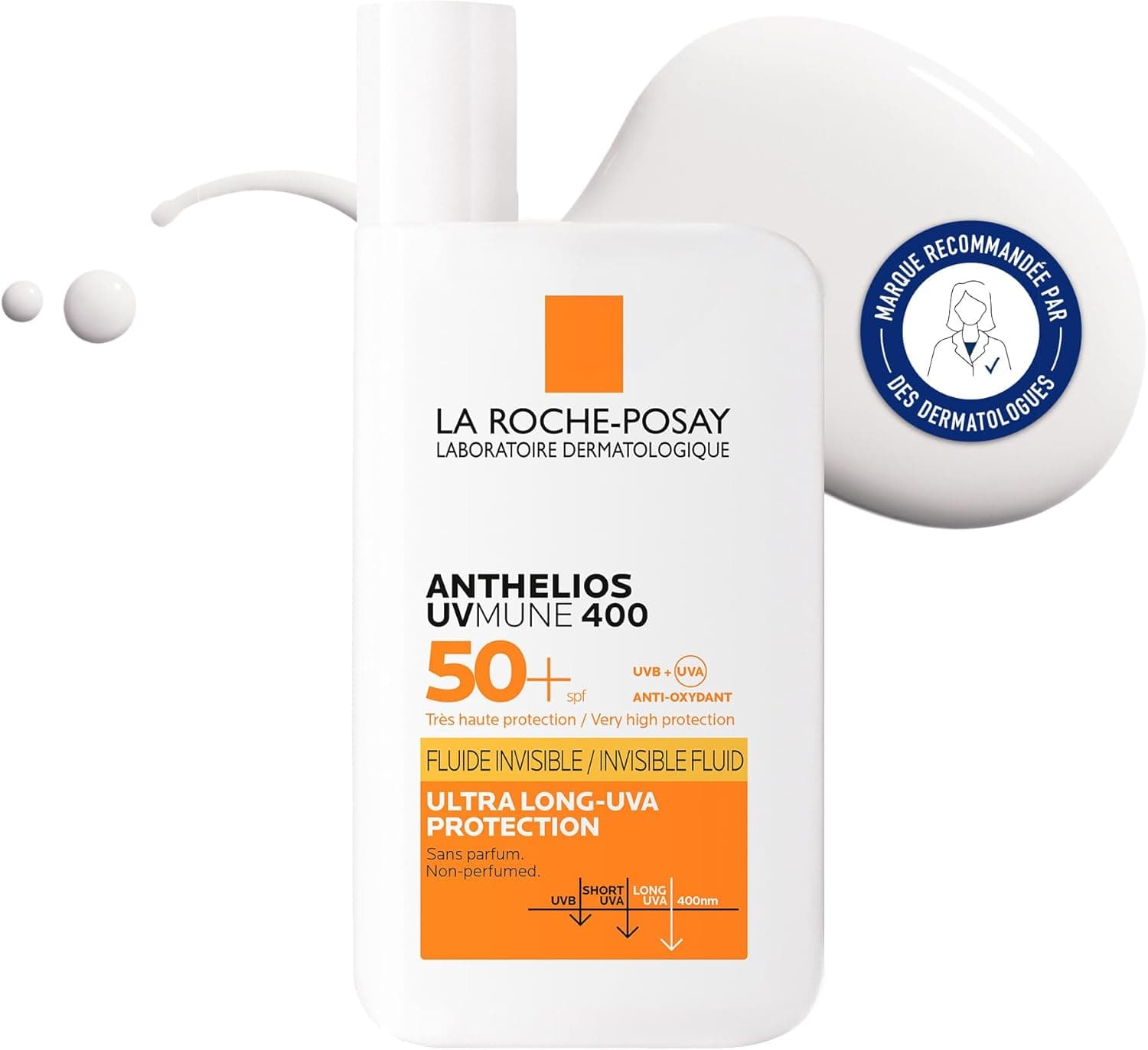 La Roche-Posay - Fluide Invisible Anthelios UVMUNE 400 - Texture Fluide Ultra Légére Sans Parfum - Soin Pour Le Visage Protection 50+ Haute Efficacité - Produit solaire SPF50 Pour tous types de peau