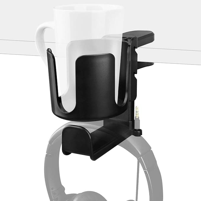 Geekria 2 in 1 Headphone Holder and Cup Holder Desk Mount Rotating Clamp Under Desk Rotating Headset Compatible with Sennheiser Bose Beats Razer HyperX Sony Suitable for Cups - Image 1