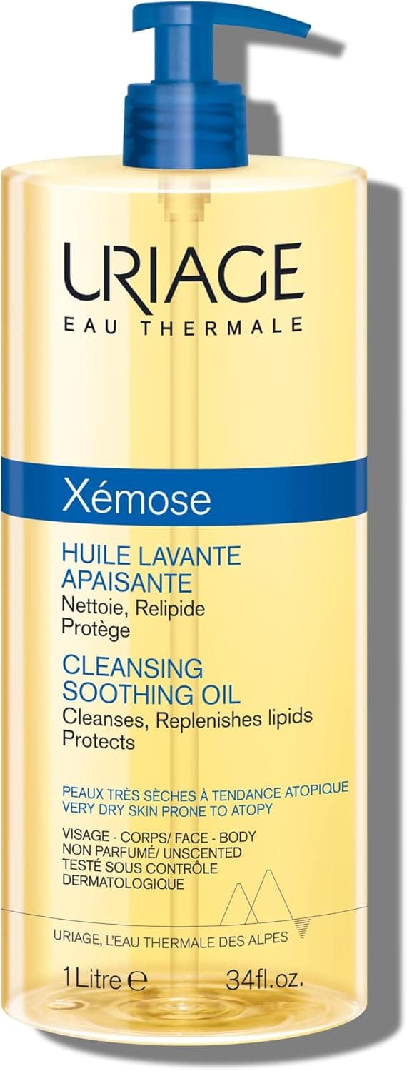 Uriage Uriage Xemose Huile Lavante peau sèche à tendance atopique I Nettoie et apaise les démangeaisons. Gel-en-Huile moussant, nourrissant I Visage & Corps I Non parfumée, Sans savon I pH physiologique