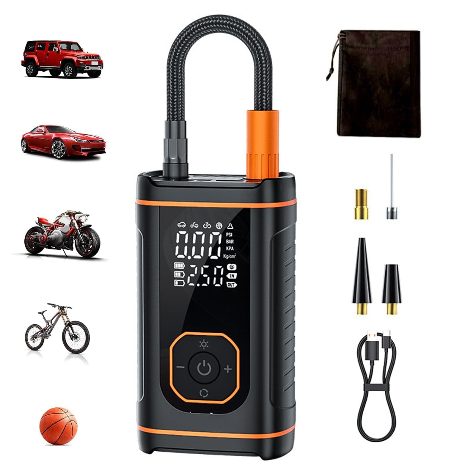 Mobil Gonfleur De Pneu Portable Compresseur D Air,Rechargeable Affichage Numerique Outil Automobile,Gonfleur De Pneu Pour Voiture Et Véhicule Automobile - pour Automobiles, Motocyclettes, Bicyclettes, Ballo