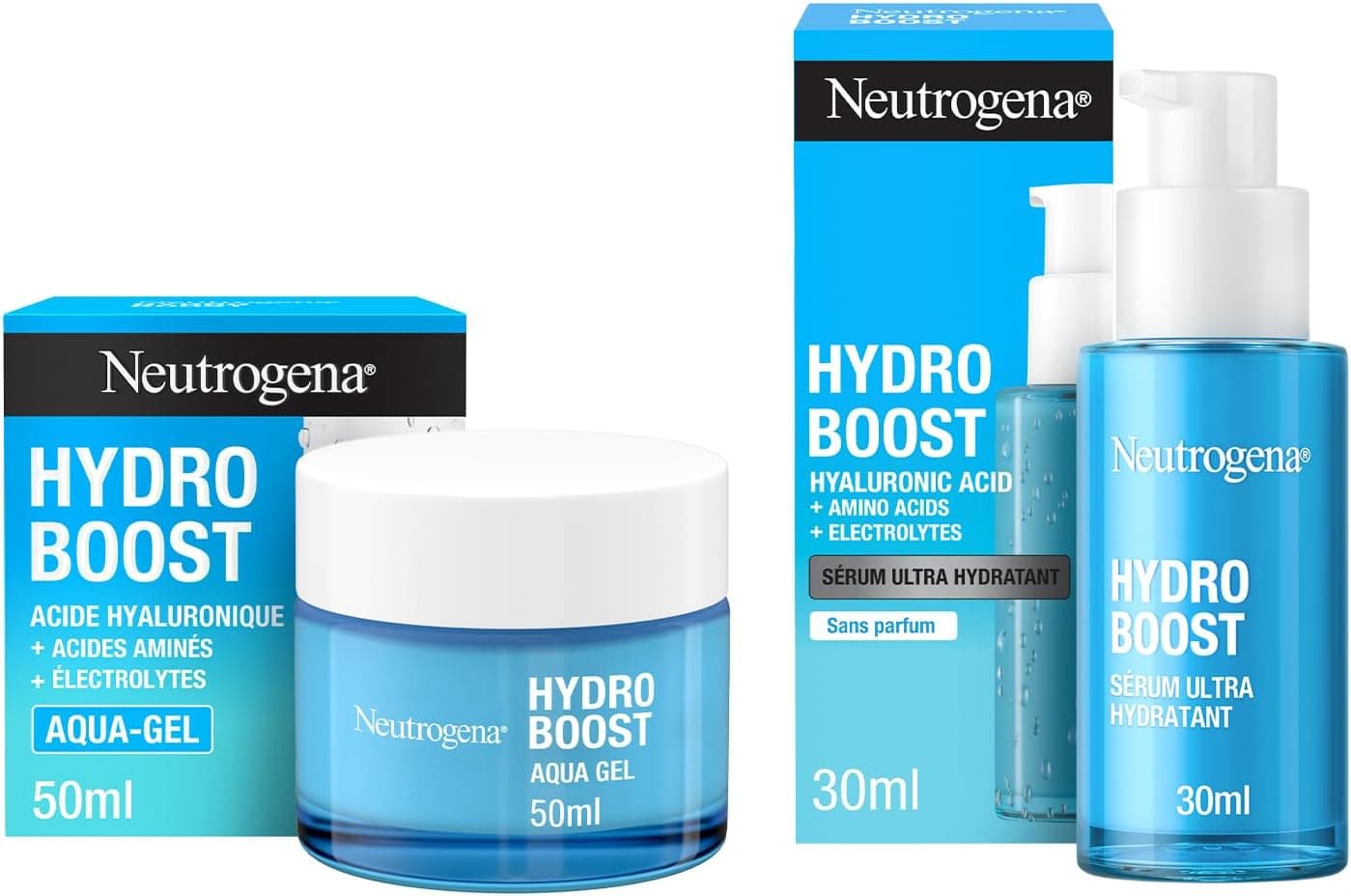 Neutrogena – Hydro Boost Complete Care Set (2 Products) – Ultra Hydrating Serum (30 ml Pump) plus Aqua-Gel (50 ml Jar) - Image 1