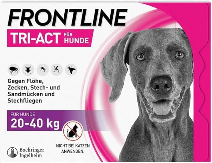Frontline FRONTLINE TRI-ACT Dog L for Ticks, Fleas and Mosquitoes (Large Dogs 20-40kg) - 6 Pipettes for Up to 6 Months Protection - Waterproof - Perfect for Travel