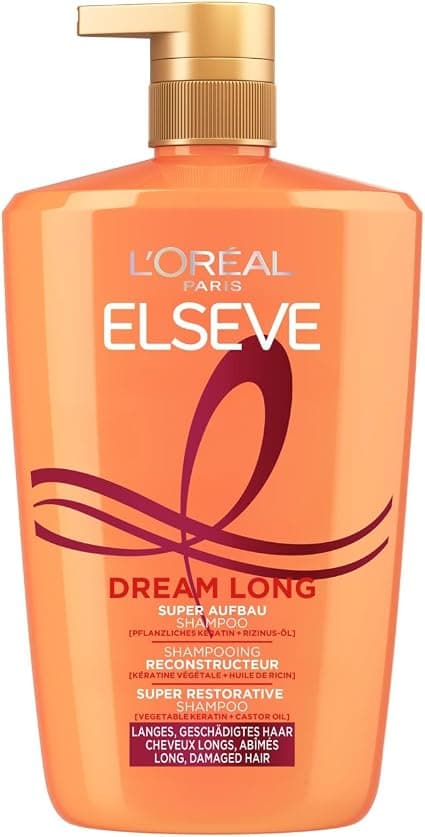 L'Oréal Paris Elseve Dream Long Rebuilding Shampoo for Long and Damaged Hair Enriched with Vegetable Keratin and Castor Oil 1L - Image 1
