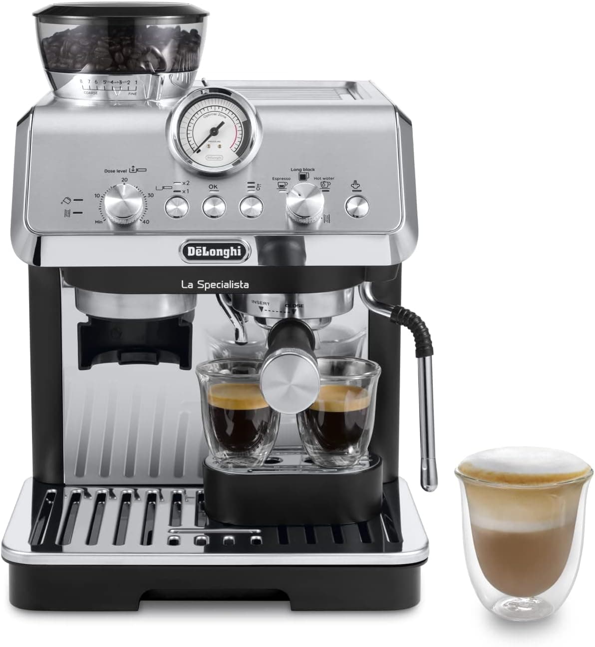De'Longhi La Specialista Arte EC9155.MB, Machine Expresso Manuelle, Moulin intégré avec 8 finesses de mouture, Contrôle Actif de la Température, Buse vapeur MyLatte Art, Métal/Noir