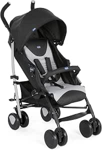 Chicco Echo Lightweight and Compact Pushchair Reclining with Protective Clamp, Pram Position, Folding Umbrella, Adjustable Canopy – From Birth to 22 kg – Stone