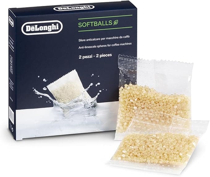 De'Longhi SoftBalls DLSC551 Coffee Machine Balls with Water Reservoir, Anti-Limescale Cleaner and Softener, De'Longhi Accessories, 2 Bags, White - Image 1