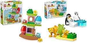 LEGO DUPLO My First Tree Balancing & Stacking + Wild Animal Families: Penguins & Lions Educational Toys Learning Set for Toddlers 10440 + 10442