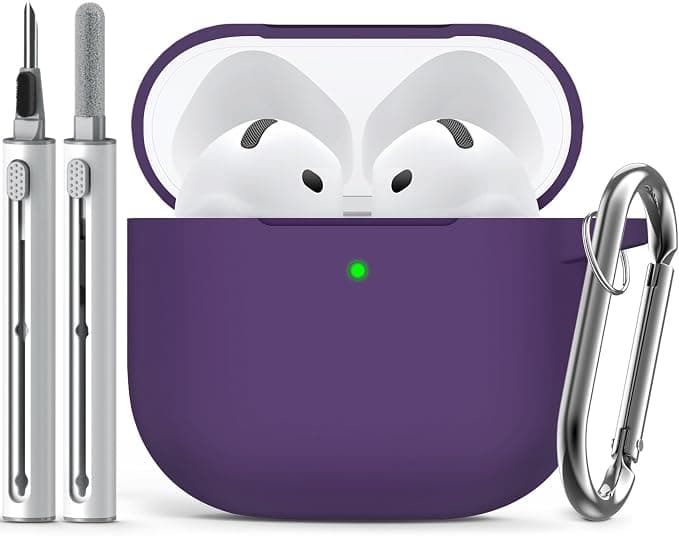 Inesore Compatible with AirPods 4 Case with Cleaning Kit, Silicone Protective Case Cover for Apple AirPods 4 (2024/ANC), Unisex Design – Deep Purple-B - Image 1