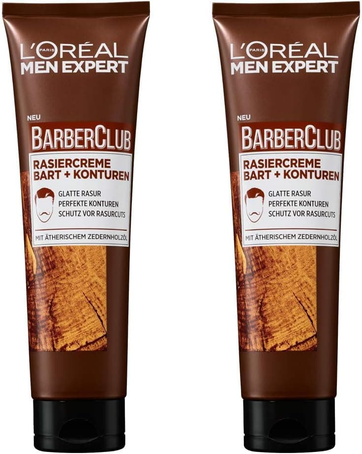 L'Oréal Men Expert L'Oréal Men Expert Barber Club Crème de rasage pour les contours de barbe Transparent pour un rasage précis et précis grâce à une bonne vision de l'huile de bois de cèdre (2 x 150 ml)