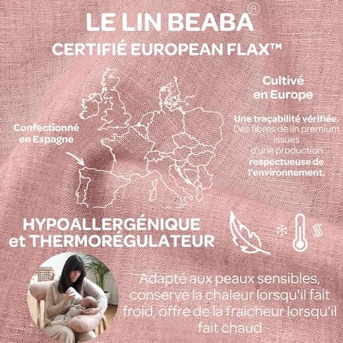 Béaba, Big Flopsy, Nursing Pillow, Pregnancy Pillow, Multi-Function, Suitable for Sleeping/Nursing, Support, Hypoallergenic, Relaxation, Optimal Comfort, Soothing Night, Linen, Oekotex, Pink - Image 5