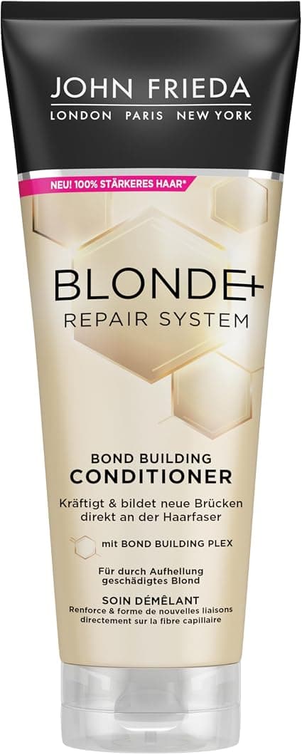 John Frieda BLONDE+ Repair System Conditioner - With Bond Building Plex - 250ml - For Blonde Damaged by Lightening - Strengthens and forms new bridges directly on - Image 1