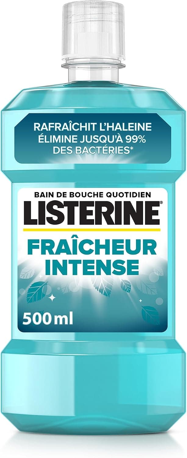 Listerine – Bain de Bouche Quotidien Fraîcheur Intense (bouteille de 500 ml) – Soin bucco-dentaire pour aider à protéger contre la plaque dentaire – Bain de bouche pour une haleine fraîche durable