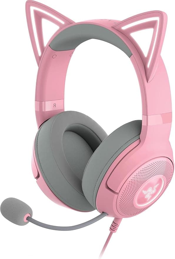 Razer Kraken Kitty V2 Headphones Wired USB RGB Chroma Kitty Ears Lighting Responsive Micro HyperClear Drivers Triforce 40mm Surround Sound 7.1 Rose Quartz (Refurbished) - Image 1