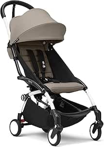 Stokke YOYO3 6+ Stroller - White Frame + Colour Pack 6+ Taupe + Hood - Easy Folding, Lightweight & Compact - Cabin Luggage Compatible