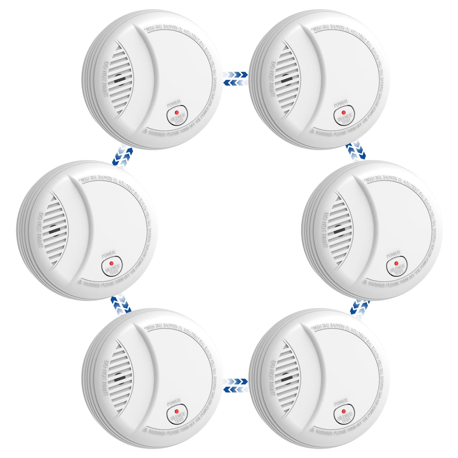 Connected Smoke Detector, Fire Alarm Smoke Detector 10 Years with Replaceable 9V Battery, Low Battery Alarm, Certified According to EN14604, 6 PCS - Image 1