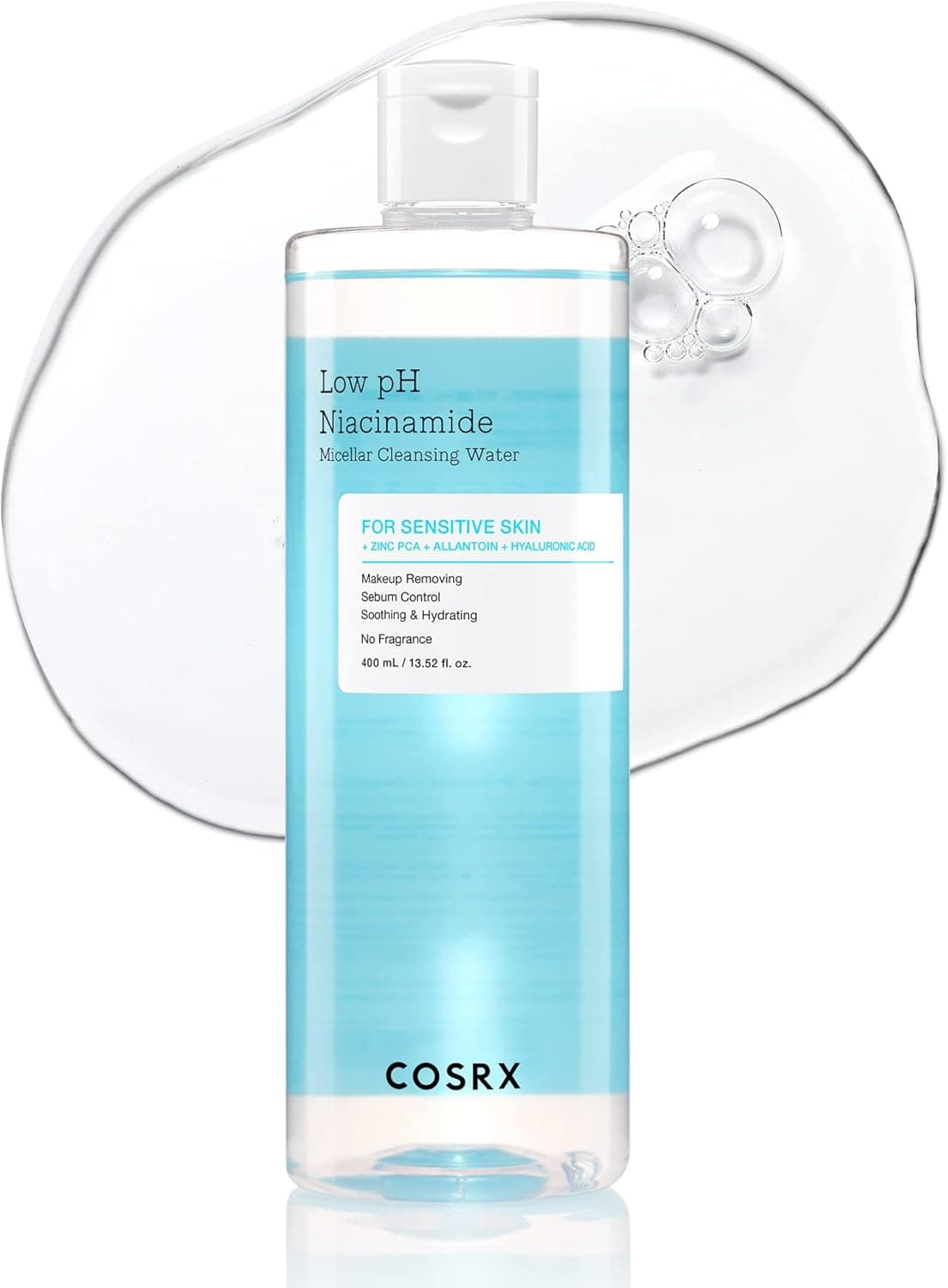 COSRX COSRX Low pH Niacinamide Micellar Cleansing Water 13.52fl.oz/400ml, Nettoyage quotidien doux du visage Lavage pour peau sensible, contrôle du sébum, paraben Gratuit, Korean Skincare
