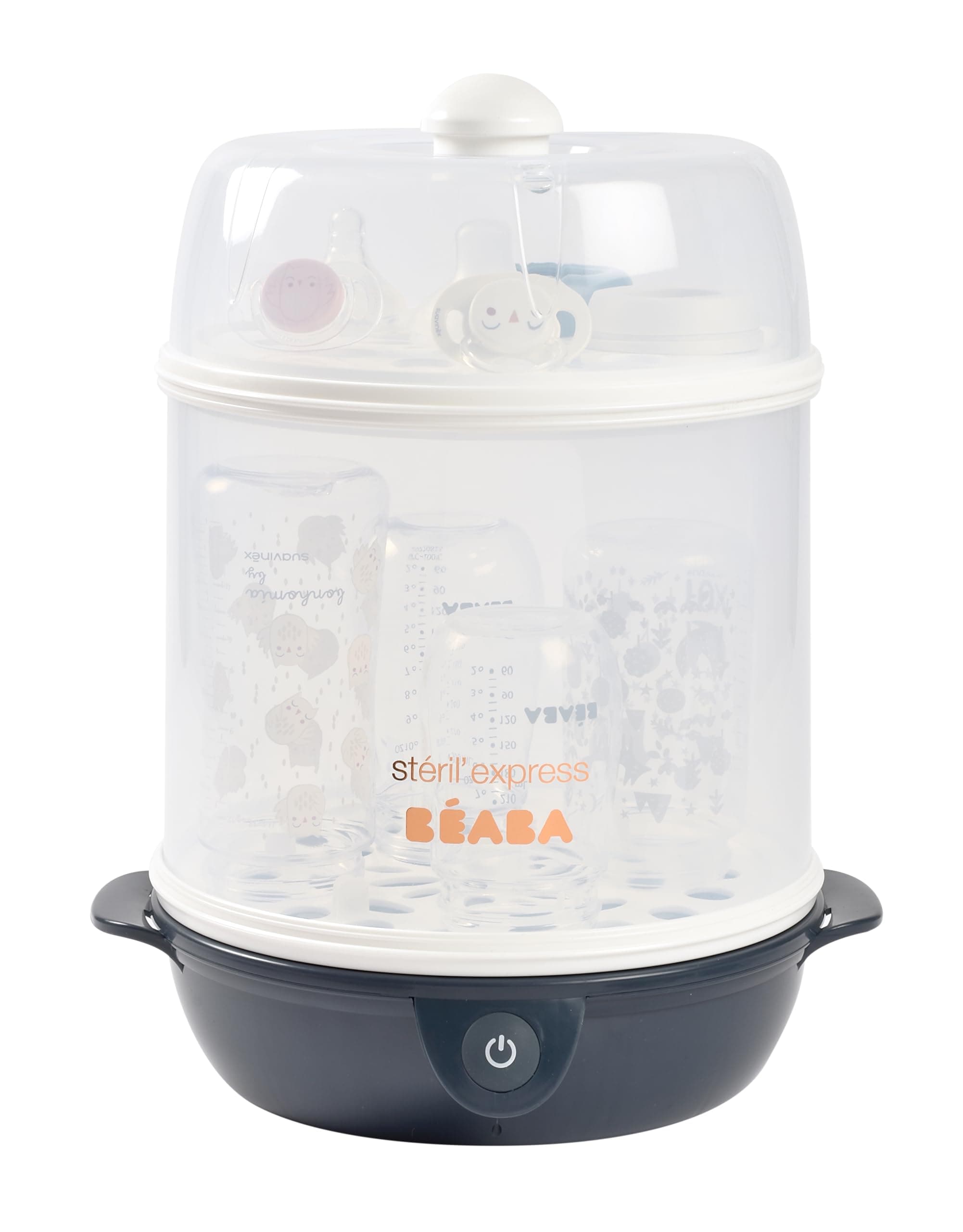 BÉABA, Steriliser Bottles 2 in 1, Scalable, Electric Steam, 2 in 1, 2 Compartments, Up to 8 Bottles & Accessories, Ultra Fast, Timer, Steril'Express, Night Blue