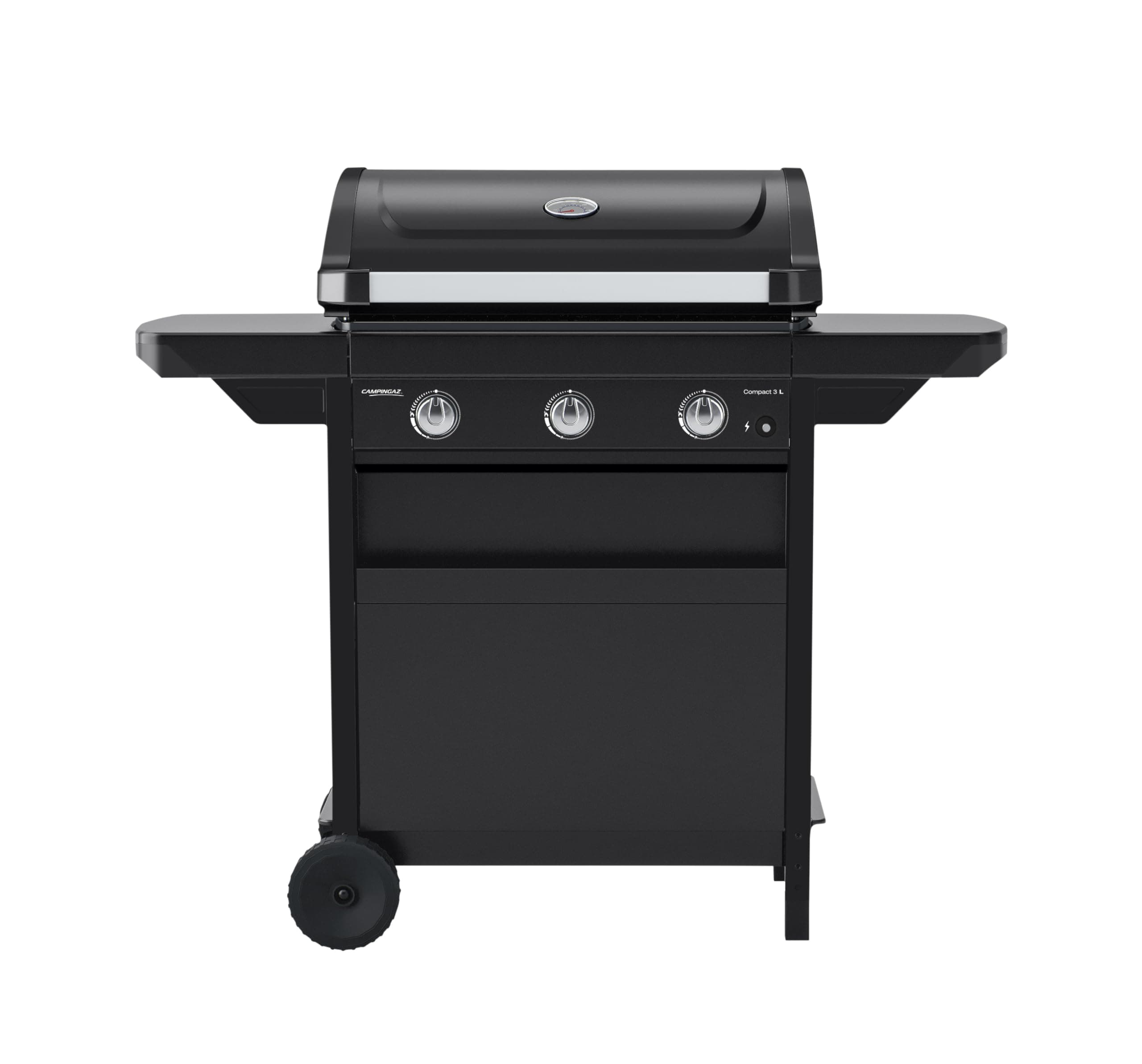 Campingaz Compact 3 Litre Gas Barbecue - Compact Gas Barbecue Trolley with 3 Burner Aluminised Steel Lid with Thermometer, Grease Tray and 2 Folding Side Shelves - Image 1