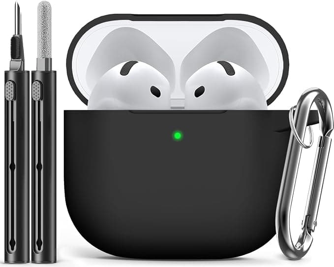 Inesore Compatible with AirPods 4 Case with Cleaning Kit, Silicone Protective Case Cover for Apple AirPods 4 (2024/ANC), Unisex Design – Black - Image 1