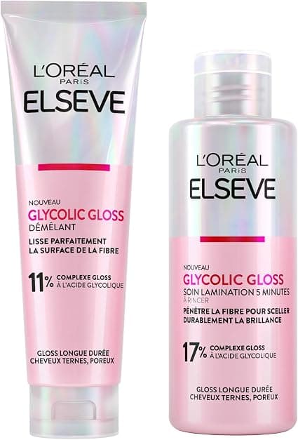 L'Oréal Paris Elvive Glycolic Gloss Hair 150 ml Glycolic Acid Conditioner + 5-Minute Laminating Treatment for Dull and Porous Hair 200 ml – 2 Bottles - Image 1
