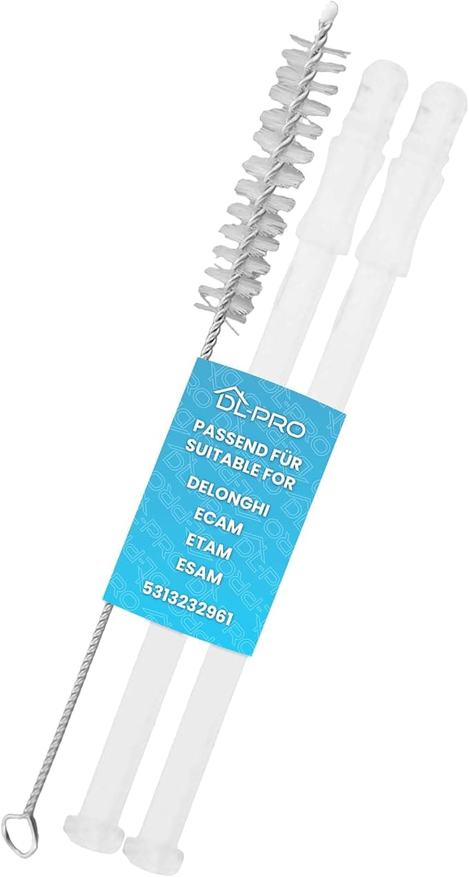 DL-pro 2 x 15.5 cm Transparent Milk Suction Hose for DeLonghi ECAM ETAM ESAM Coffee Machine 5313232961 with Cleaning Brush - Image 1