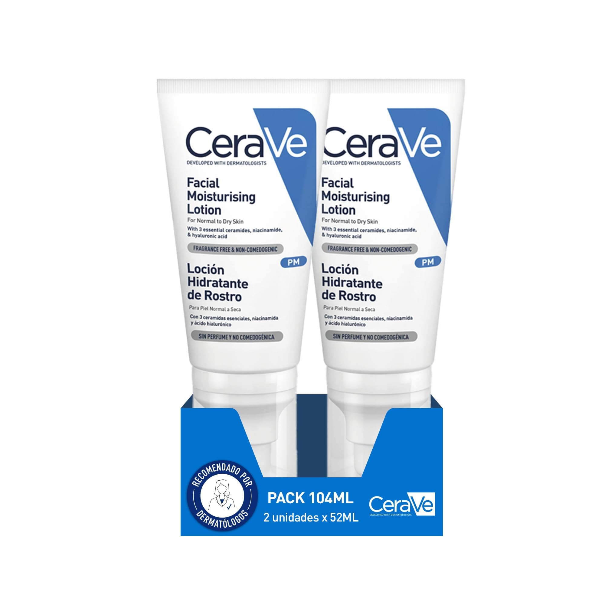 CeraVe, PM Lot de 2 lotions hydratantes pour le visage 52 ml pour peaux normales à sèches, hydrate et restaure la barrière protectrice de la peau, enrichie en essentiels - Image 4