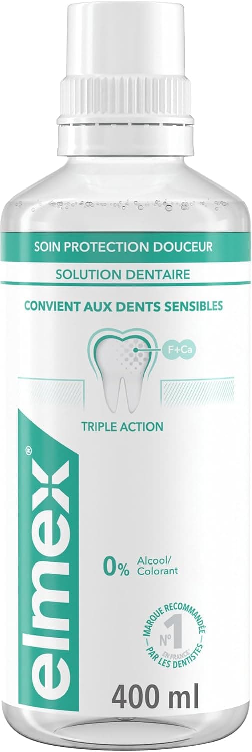 ELMEX - Bain de bouche Soin Protection Douceur - Triple action pour dents sensibles et protection caries - Sans alcool - Goût menthe - 400ml