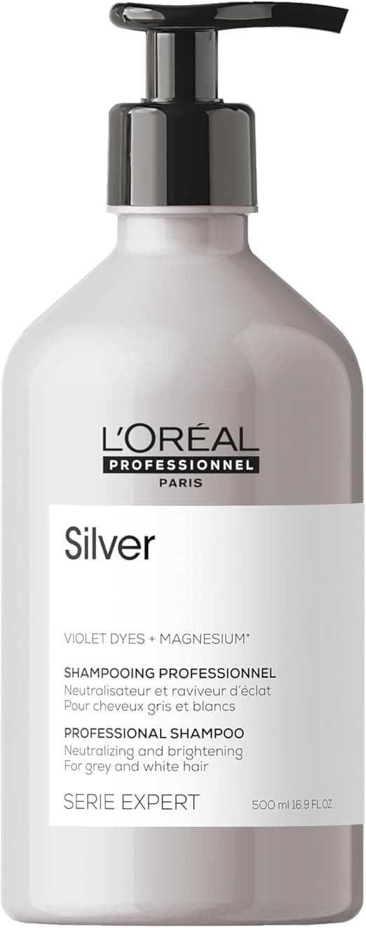 L'Oréal Professionnel, Shampoing Violet Déjaunissant & Raviveur d'Éclat, Cheveux Blancs ou Gris, Elimine les Reflets Jaunes et Cuivrés, Apporte Douceur & Brillance, Silver, Serie Expert