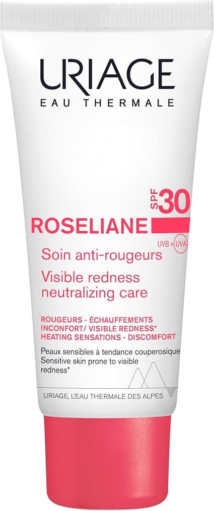 Uriage Roseliane Anti-Redness Moisturising Cream SPF30 - Ginseng Extracts, Seaweed - Covers Redness, Long-Lasting Soothing Action - Floral Fragrance - Sensitive Skin - Non-Comedogenic - 40ml - Image 1