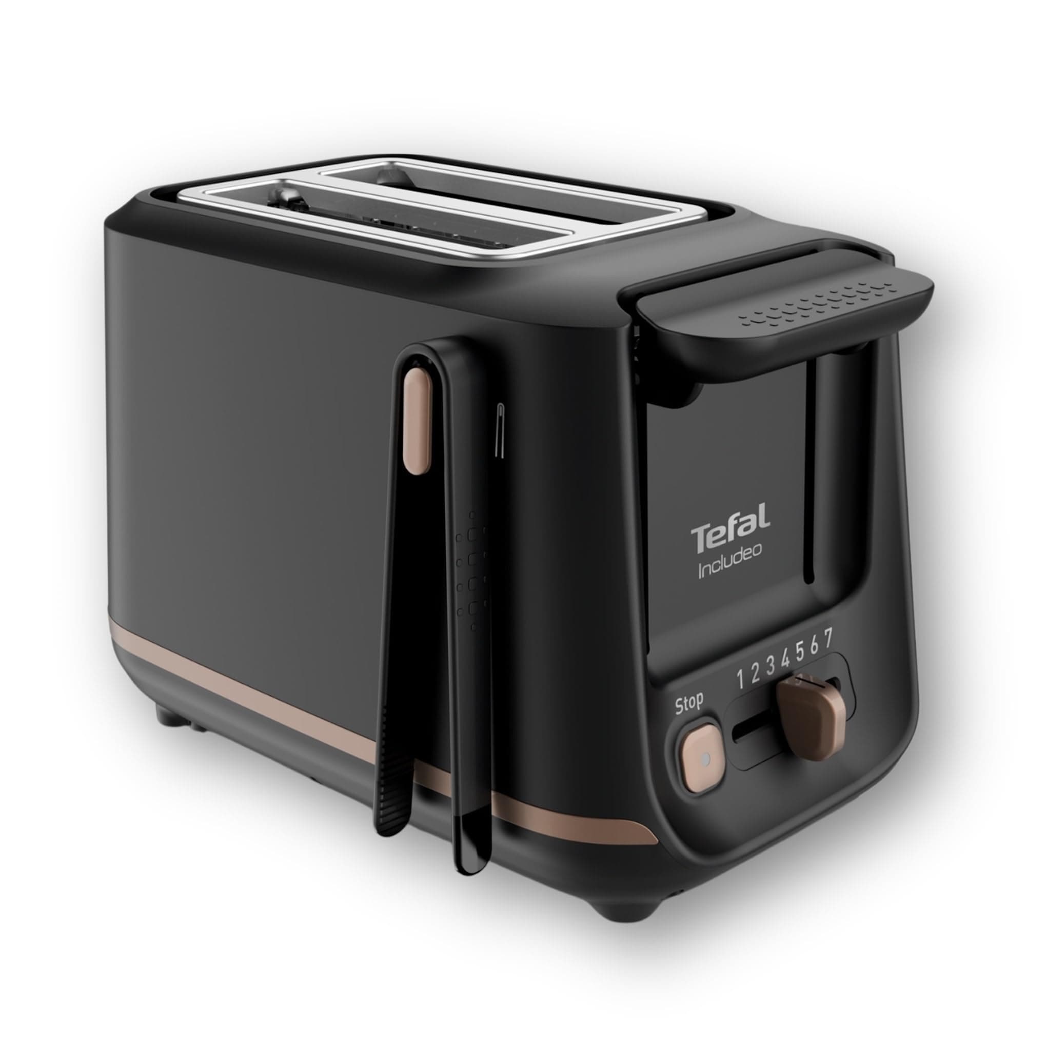 Tefal 2 Slot Toaster, Magnetic Clamps, 7 Levels of Gilding, Removable Crumb Tray, Large Controls, Lift Function, Includeo, Black, TT533811 - Image 1