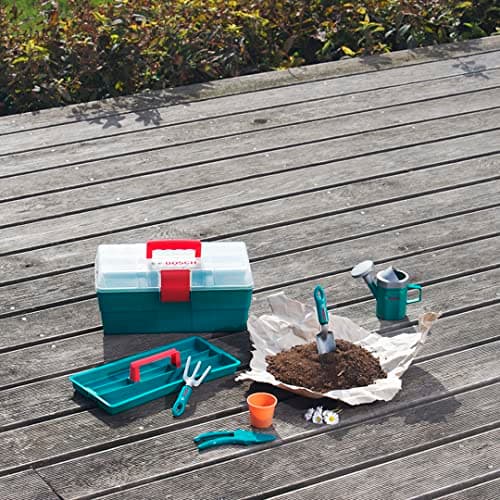 Theo Klein 2791 Bosch Gardening Box Filled – Numerous Accessories: Watering Can, Shovel Short Handle, Rake, Pruning Shears, etc. – Dimensions: 31.8 x 14 x 17 cm – For Children from 3 Years Old - Image 5