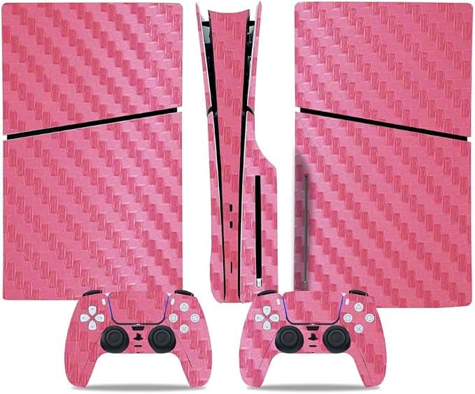 Accessories for Game Console and Game Controller, Protective Cover for Sony PS5 Slim Disc Edition, Vinyl Stickers for Playstation 5 Slim, Protective Anti-Scratch Case (Pink) - Image 1