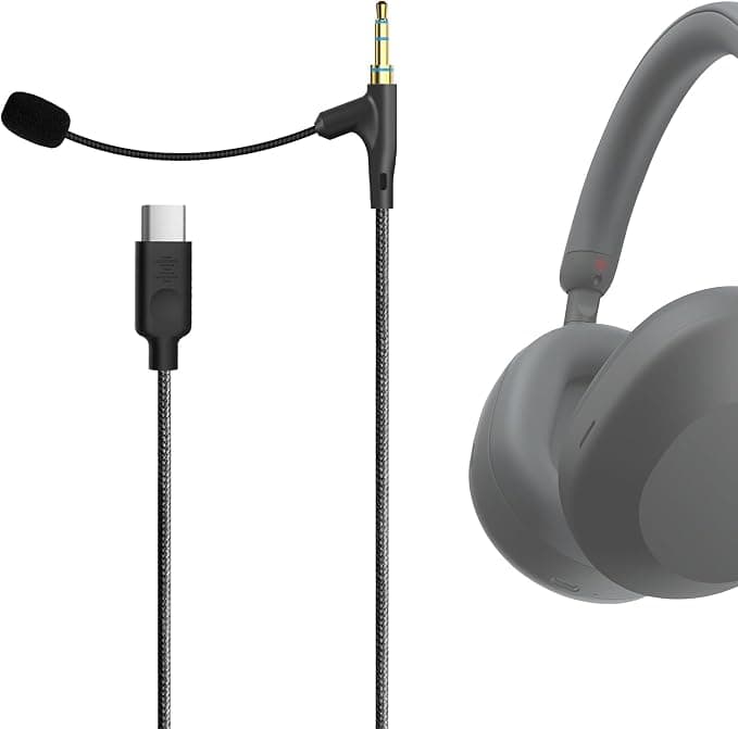 GEEKRIA Replacement Cable with Boom Mic for Sony WH-1000XM5 Headphones, Skullcandy Crusher ANC 2, Beats Solo 4, USB C Plug with Boom Mic for Gaming and Meeting (5.7ft) - Image 1