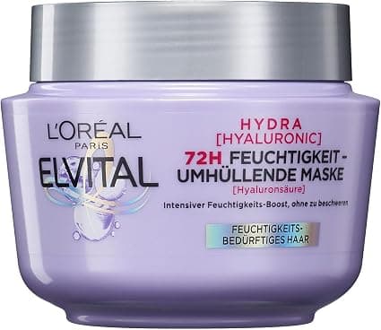 L'Oréal Paris Elvital Moisturizing Mask for Shiny Hair, Intensive Care with Hyaluronic Acid for Hydra Hyaluronic Boost, 300 ml - Image 1