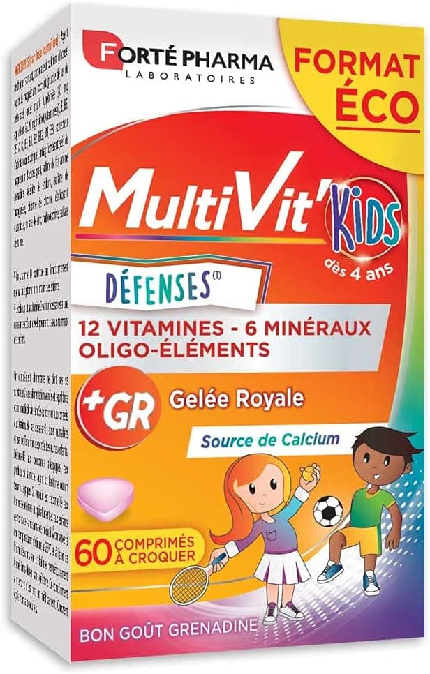 Forté Pharma Forté Pharma - Multivit Kids | Shape and Tone Food Supplement - Children 4+ - 12 Vitamins and 6 Minerals - Strengthened with Royal Jelly and Calcium | 60 Chewable Tablets