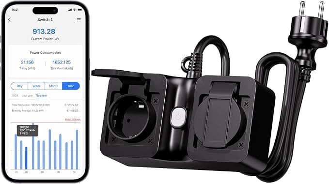 Meross Outdoor Smart Power Strip (Type F), IP44 Waterproof WiFi Socket Compatible with Apple Home, Alexa and Google Home, Power Consumption Tracking, Voice Control and Remote Control - Image 1