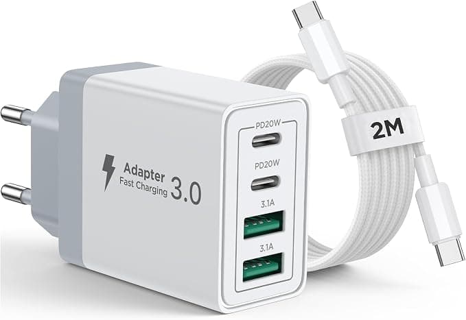 Aioneus iPhone Charger, 40W 4 Port USB C Fast Charger Multiple USBC Plug with 2m USB C Cable for iPhone 16 15 Pro Max Plus 16th iPad, Samsung, AC Adapter Type C with 60W Cable C to C - Image 1