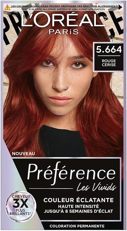 L'ORÉAL PARIS - Permanent hair colour - Long lasting and bright - 100% coverage of white hair - Preference Les Vivids - Shade: Cherry Red (5.664) - Image 1
