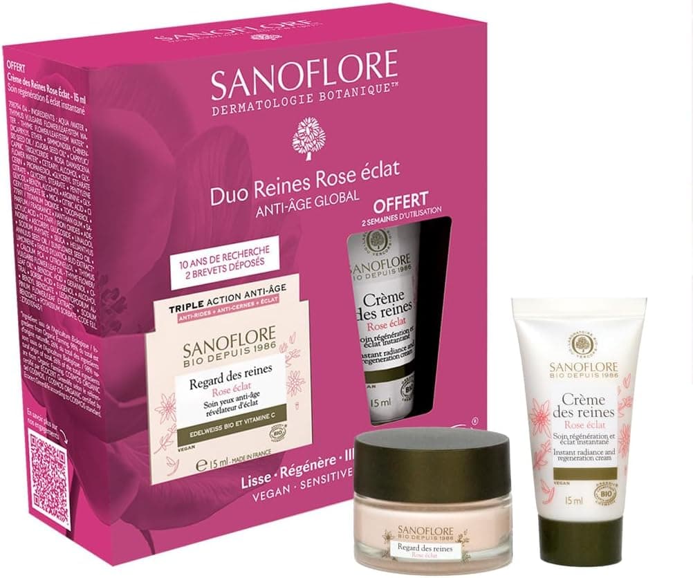 Coffret Sanoflore Soins Anti-Âge Bio – Crème Visage Anti-âge 15 ml + Crème Yeux Anti-rides 15 ml – Corrige les signes de l'âge – Soins Visage Éclat & Fermeté - Idée Cadeau Beauté Femme Noël 2025