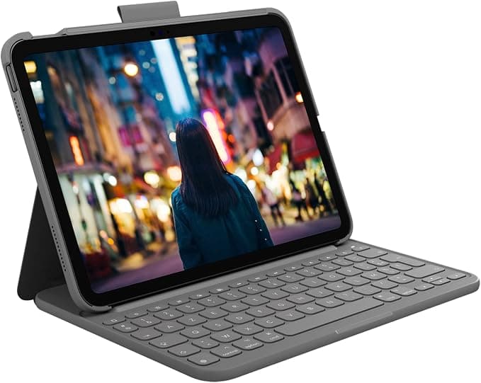 Logitech Slim Folio, Keyboard Case for iPad (10th Generation and A16) with Integrated Wireless Bluetooth Keyboard, French AZERTY Keyboard – Graphite - Image 1