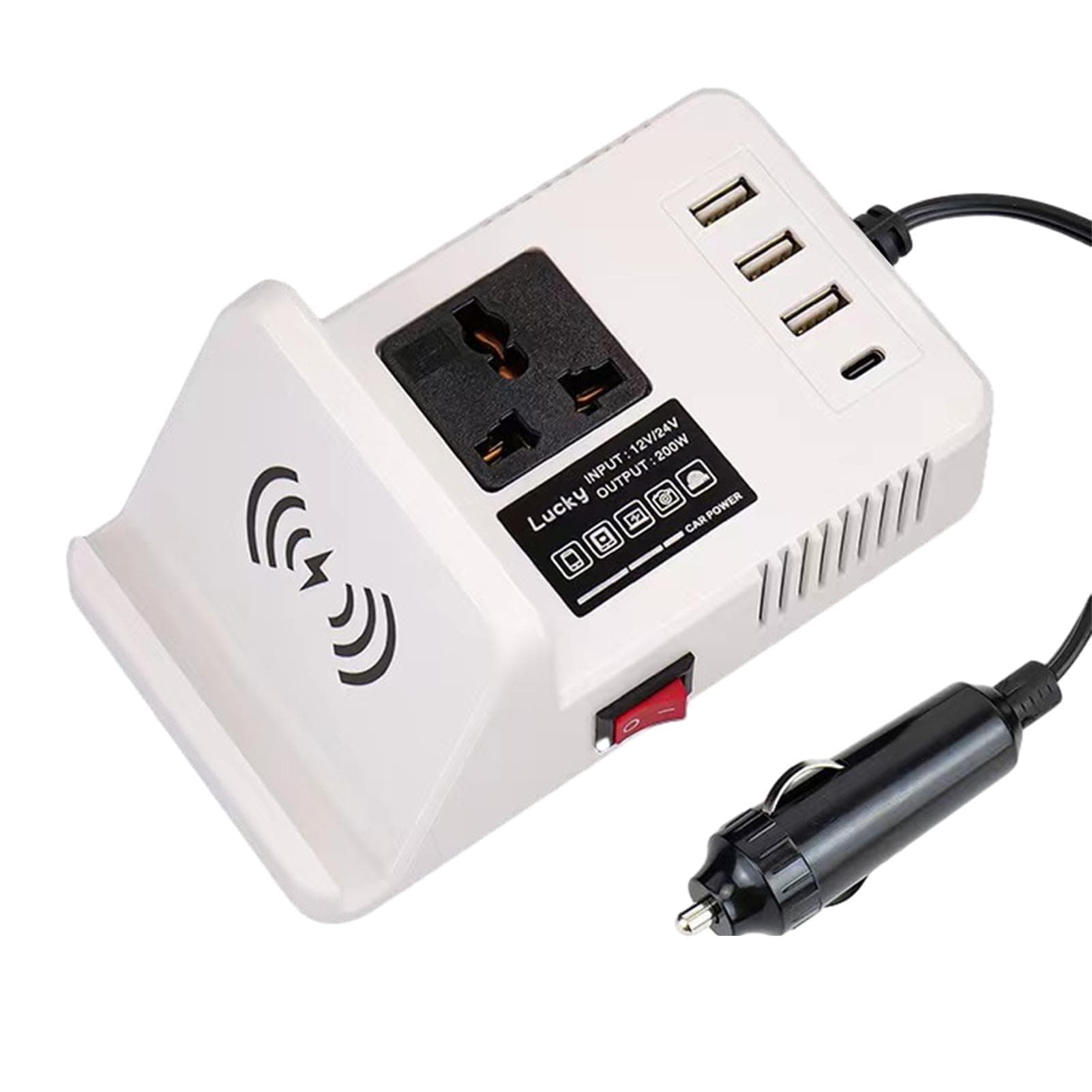 Mobil Inverseur de véhicule pour ordinateur portable, convertisseur de voiture pour chargement d'ordinateur portable | Chargeur de voiture 200 W | Onduleur automobile, convertisseur de tension, 3 ports USB