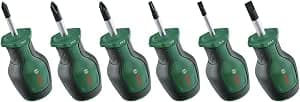 Bosch Set de 6 tournevis courts (compacts pour les endroits restreints ; PH/PZ/TX/Plat ; acier S2 ; couple élevé ; codage couleur ; embout magnétique ; Softgrip ergonomique)