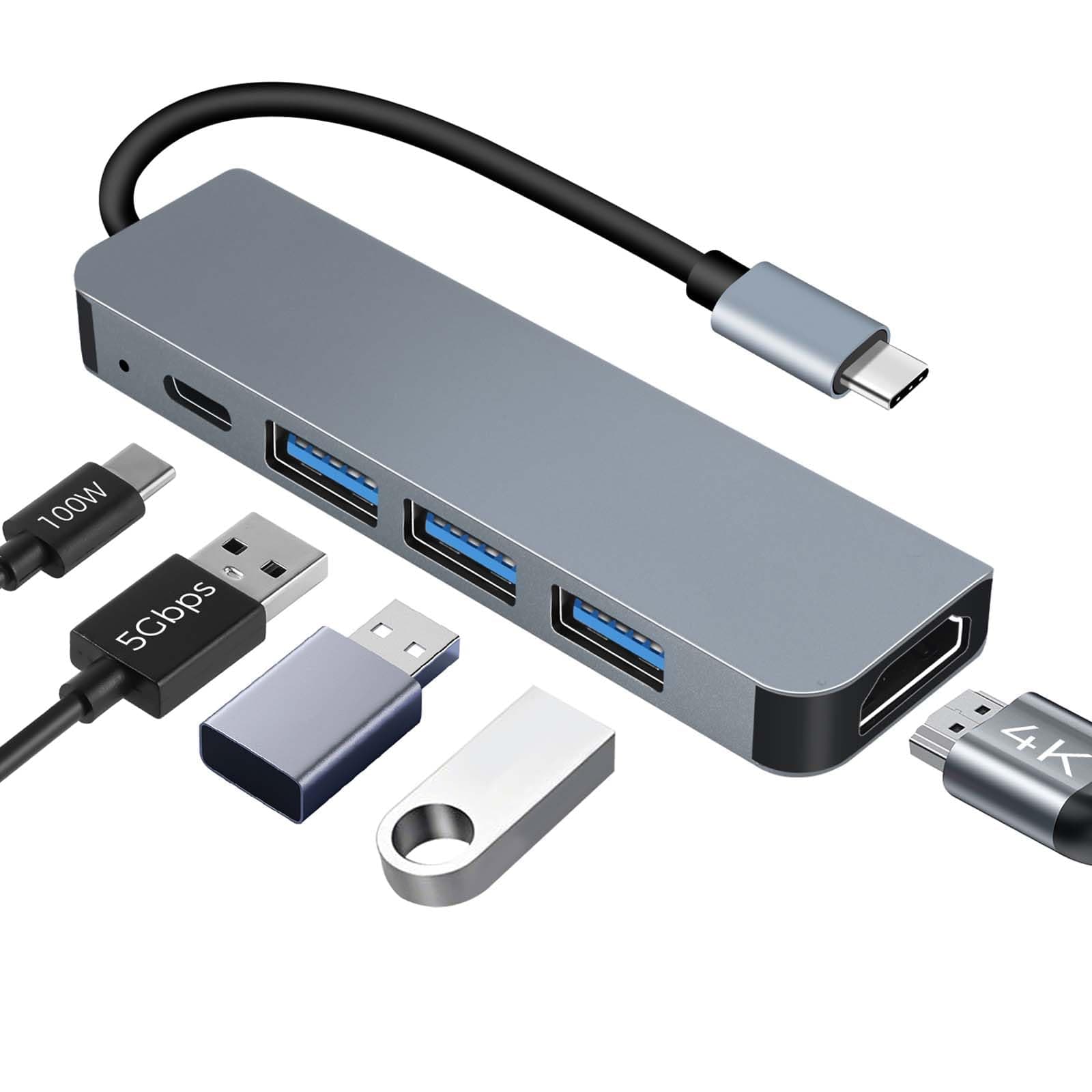 USB C Hub HDMI 4K PD 100W Charge, Multi Data Ports 5Gbps 5 in 1 USB-C Dock, USB Hub Multiport Adapter Compatible for MacBook Pro/Air, iMac, iPhone 16 15 Plus Pro Max, Samsung Galaxy