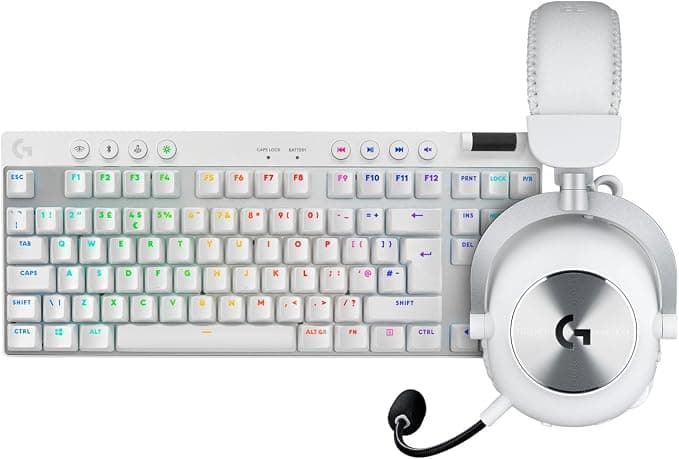 Logitech G PRO X TKL LIGHTSPEED Wireless Gaming Keyboard, Ultra-Portable, No Numeric Keypad + G Pro X 2 Lightspeed Headset, PC, PS5, PS4, Nintendo Switch, AZERTY French Layout – White - Image 1