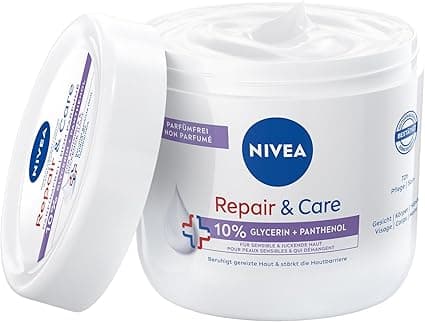 NIVEA NIVEA Repair & Care Body Cream, Fragrance Free, Moisturizing & Non-Greasy, Fast Absorption, with Panthenol and Glycerin, for Sensitive and Itchy Skin, 400 ml