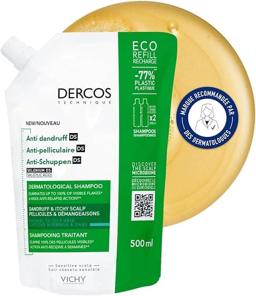 Vichy, Dercos Technique DS, Anti-Dandruff & Anti-Itching Shampoo, Normal to Oily Hair, Eco-Refill, 500 ml - Image 1