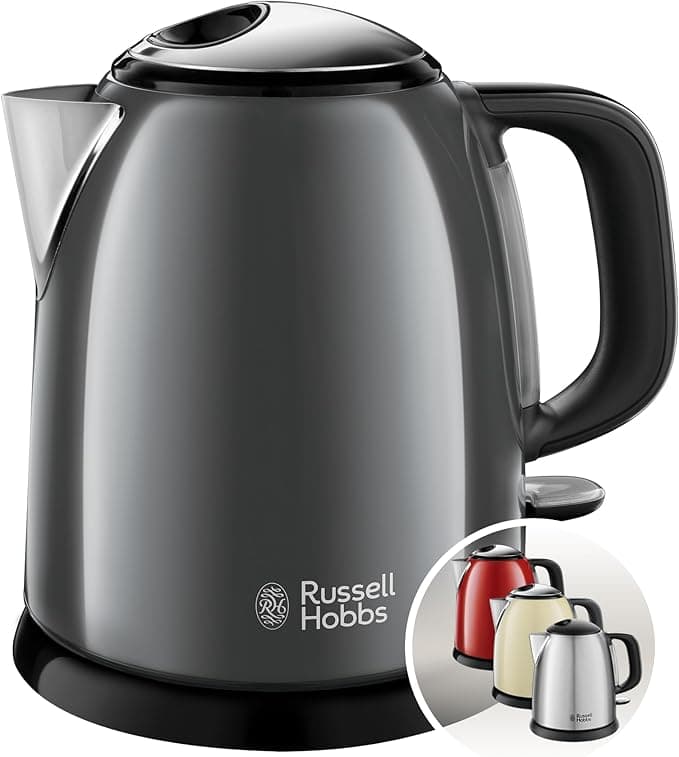 Russell Hobbs Electric Kettle [Ultra Compact] Colours Plus Grey (1L, Fast Boiling, Perfect Flow, Visible Water Level, Anti-Limescale Filter, Energy Saving) 24993-70 - Image 1