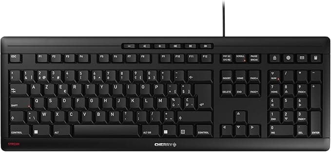 LG CHERRY Stream Keyboard, Wired Keyboard, Belgian Layout (AZERTY), Silent Typing, Unique Typing Feel, Flat Design, Black