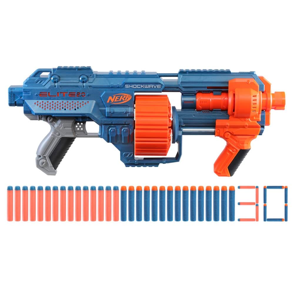 Nerf Nerf Elite 2.0, Shockwave RD-15 Blaster, 30 Nerf Darts, Rotary Barrel 15 Darts, Customizable